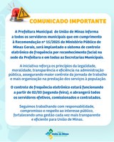Prefeitura de União de Minas implanta controle eletrônico de frequência por reconhecimento facial.